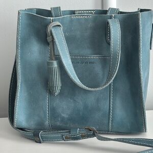 Portland leather aqua Tote Bag with tassel